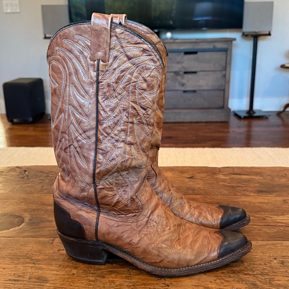 Texas Imperial Brown Golden Buckboard Vtg Handmade Leather Western Boots Size 10 - Picture 3 of 8